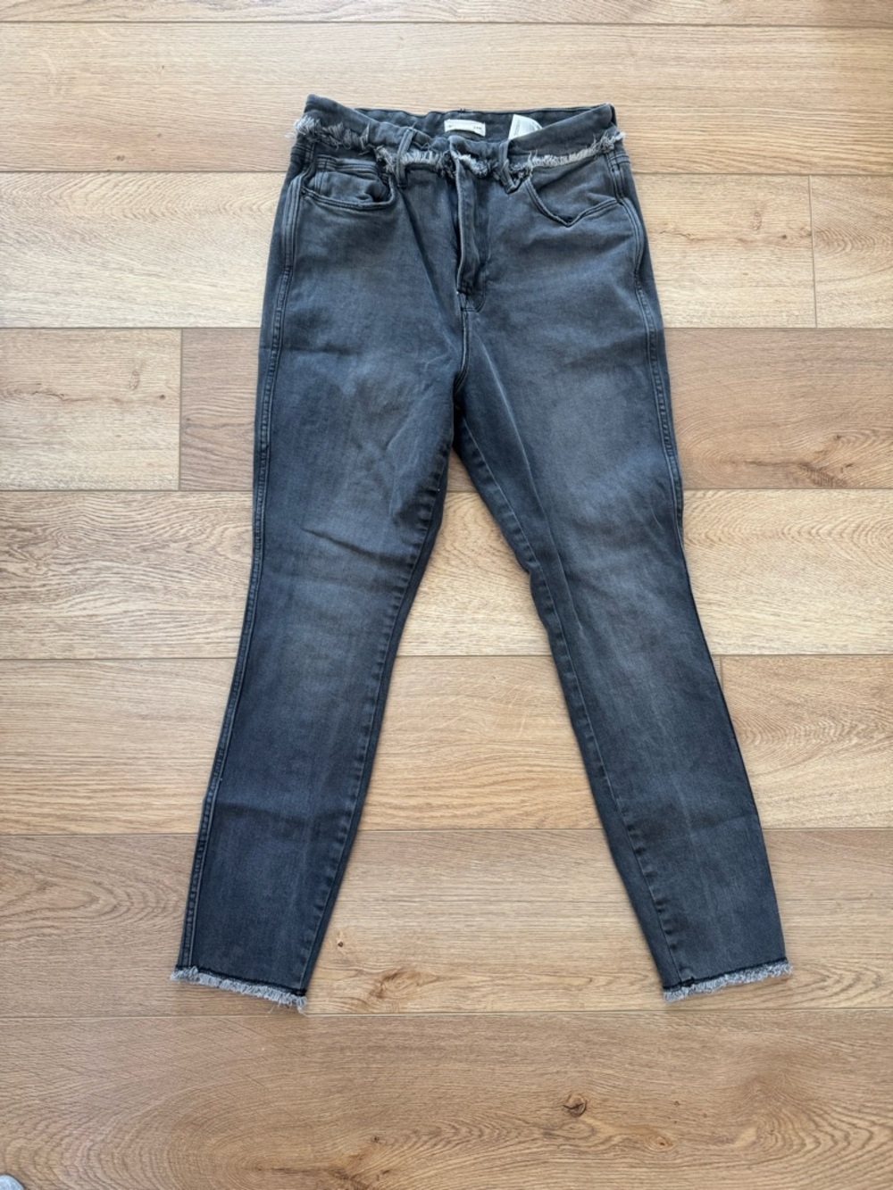 Good American High-Rise Washed Black Slim Jeans with Raw Hem